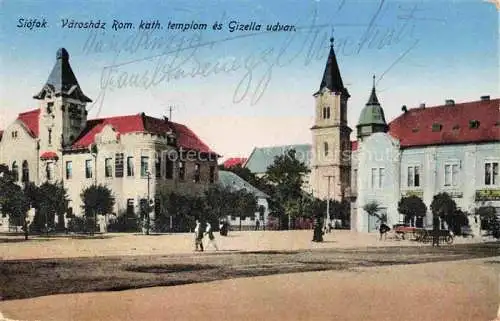 AK / Ansichtskarte Siofok Siofokrol HU Városhaz Templom és Gizella udvar Stadthaus Kirche