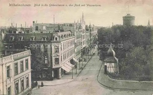 AK / Ansichtskarte Wilhelmshaven Blick in die Goekerstrasse Park mit Wasserturm