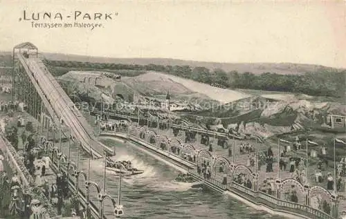 AK / Ansichtskarte Halensee Grunewald CHARLOTTENBURG-WILMERSDORF BERLIN Luna-Park Terrassen am Halensee Vergnuegungspark Kuenstlerkarte