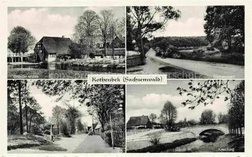 AK / Ansichtskarte Rothenbek Sachsenwald Kuddewoerde Schleswig-Holstein Grander Muehle Sachsenwald Hauptstrasse Kreuzung Bruecke
