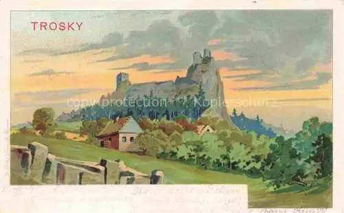 AK / Ansichtskarte Trosky Cesky Raj CZ Panorama Burg Kuenstlerkarte