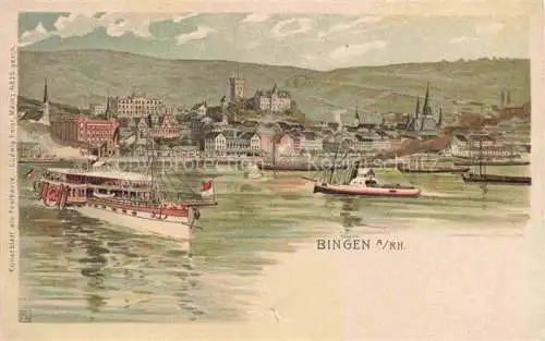 AK / Ansichtskarte Bingen Rhein Panorama Rheinschiffahrt Kuenstlerkarte