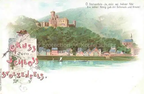 AK / Ansichtskarte Stolzenfels Schloss Koblenz Rhein Blick ueber den Rhein zum Schloss Stolzenfels Kuenstlerkarte Poesie