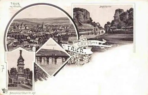 AK / Ansichtskarte TRIER Panorama Amphitheater Moselbruecke Secundinier-Saeule in Igel Litho