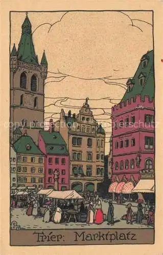AK / Ansichtskarte TRIER Marktplatz Kuenstlerkarte Stein-Zeichnung