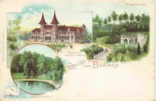 AK / Ansichtskarte Barmen Elberfeld WUPPERTAL Stadthalle Ringeldenkmal Schwanenteich Kuenstlerkarte Deutsche Reichspost