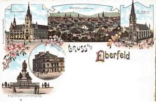 AK / Ansichtskarte Elberfeld Barmen WUPPERTAL Panorama Rathaus Trinitatis-Kirche Stadttheater Kriegerdenkmal Koenigsplatz Litho Deutsche Reichspost
