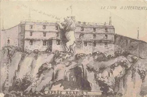 AK / Ansichtskarte Agadir Maroc Le lion s'impatiente Kuenstlerkarte