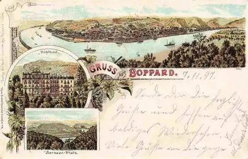 AK / Ansichtskarte Boppard Rhein Rheinland-Pfalz Panorama Muehlbad Sierseen-Platz Litho Deutsche Reichspost