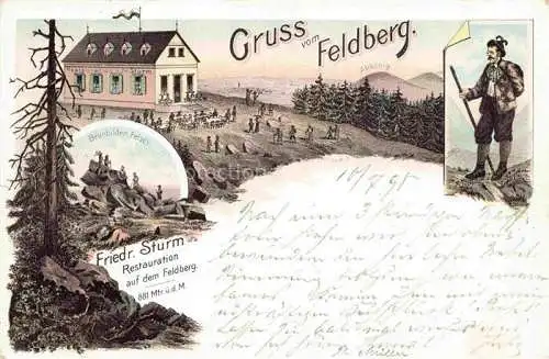 AK / Ansichtskarte Feldberg 882m Taunus Berggasthof Brunhildenfelsen Wanderer Litho
