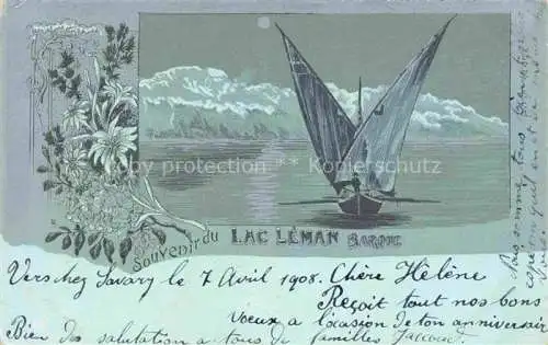 AK / Ansichtskarte Lac Leman Genfersee GE Barque au clair de lune Kuenstlerkarte