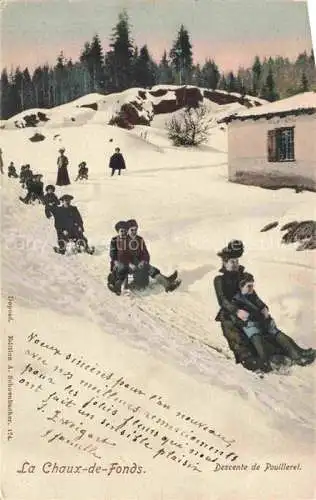 AK / Ansichtskarte LA CHAUX-DE-FONDS NE Descente de Pouillerel Schlittenfahrt