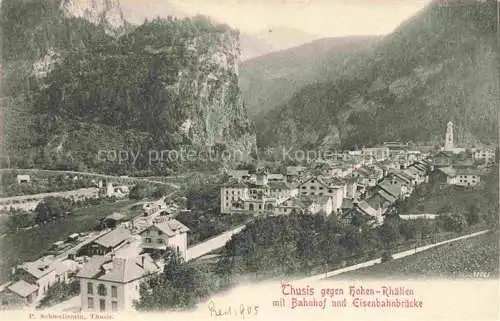 AK / Ansichtskarte Thusis GR Panorama Blick gegen Hohen-Rhaetien Bahnhof Eisenbahnbruecke