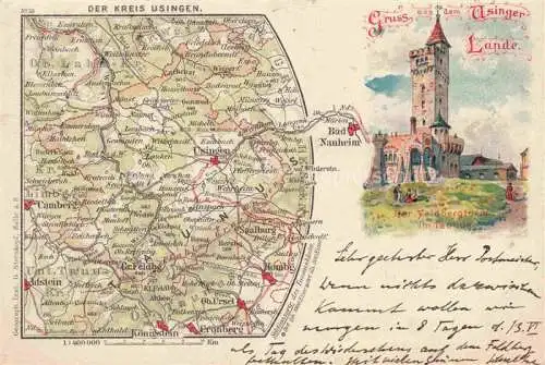 AK / Ansichtskarte Usingen Landkarte Usinger Land Feldbergturm im Taunus Kuenstlerkarte