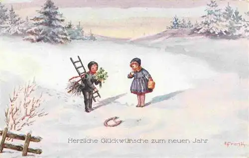 AK / Ansichtskarte FRANK E. Kuenstlerkarte Neujahr Nouvelle Annee Kinder Schnee 