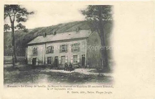 AK / Ansichtskarte Sedan 08 Ardennes Le Champ de bataille Maison ou Napoléon III recontra Bismarck Septembre 1870 Kuenstlerkarte