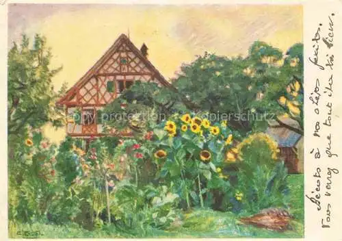 AK / Ansichtskarte BERNER-STUDER Elly Zuerich Kuenstlerkarte Landschaft mit Sonnenblumen