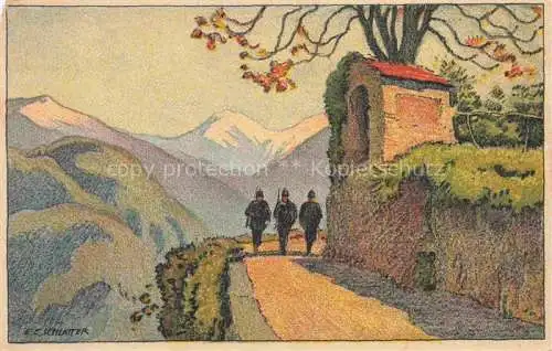 AK / Ansichtskarte Schlatter E.E. Kuenstlerlitho Schweiz Patrouille im Tessin 