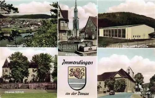AK / Ansichtskarte Immendingen Gesamtansicht Rathausbrunnen Turn- und Festhalle Schloss Kirche