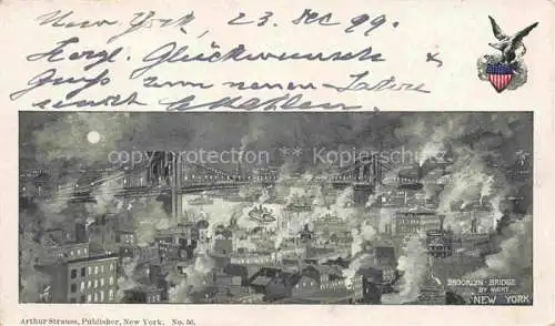 AK / Ansichtskarte NEW YORK City USA Brooklyn Bridge by night Kuenstlerkarte