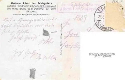AK / Ansichtskarte Schoenau Schwarzwald Grabmal Albert Leo Schlageters Friedhof im Hintergrund Denkmal auf dem Loetzberg
