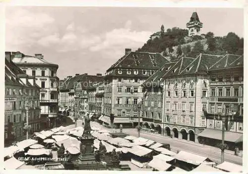 AK / Ansichtskarte GRAZ  Steiermark AT Marktplatz Schlossberg Uhrturm Wahrzeichen