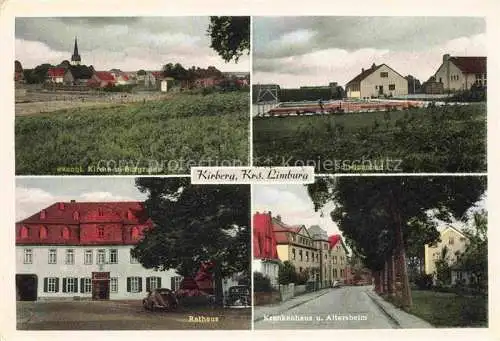 AK / Ansichtskarte Kirberg Huenfelden Limburg Hessen Ansicht mit Kirche und Burgruine Schwimmbad Rathaus Krankenhaus Altersheim