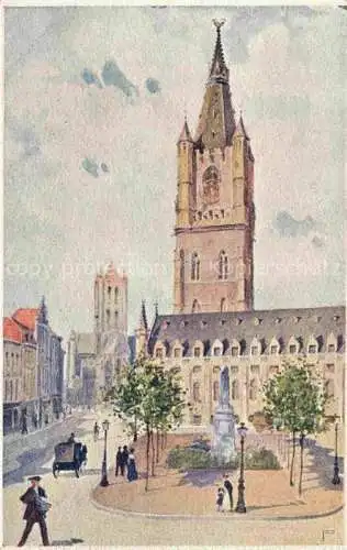 AK / Ansichtskarte Gand  GENT Belgie Le Beffroi et la Halle aux Draps Aquarel Kuenstlerkarte