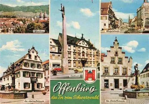 AK / Ansichtskarte OFFENBURG Offenbourg Stadtpanorama Rathaus Ursula-Saeule Hauptstrasse Loewenbrunnen Neptunbrunnen