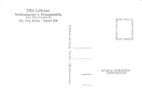 AK / Ansichtskarte Loffenau Bad Herrenalb BW Waldrestaurant zur Plotzsaegemuehle