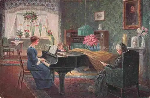 AK / Ansichtskarte Klavier Piano-- Kind Frau Wohnziemmer 