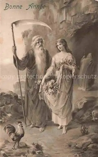 AK / Ansichtskarte Neujahr Annee New Year Hahn Paris Maedchen