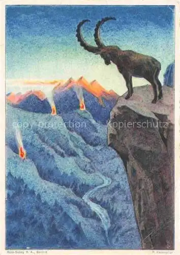 AK / Ansichtskarte Bundesfeier Schweiz Jahrgang:  1933 P. Kammuller Steinbock Naturschutz Freuler Palast Naefels  