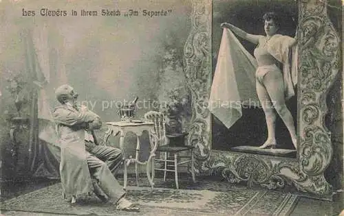 AK / Ansichtskarte Sekt Sparkling Petillant Espumoso Wein Wine Vin Vino Clevers Sketch Im Separee 