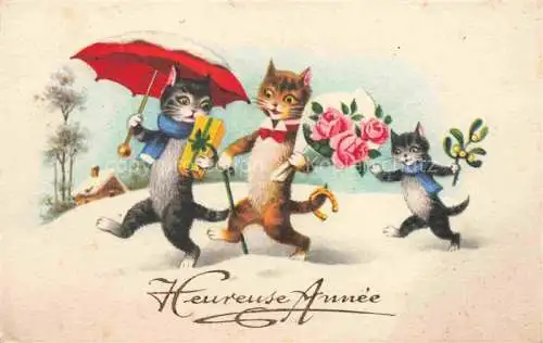 AK / Ansichtskarte Vermenschlicht Humanises-- Katzen Rosen