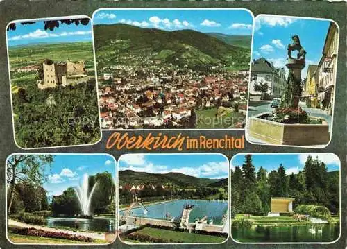 AK / Ansichtskarte Oberkirch Baden Panorama Luftaufnahme Burgruine Loewenbrunnen Stadtpark Freibad Musikpavillon