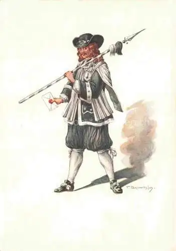 AK / Ansichtskarte BOSCOVITS Fritz (1871-1965) Kuenstlerkarte Schweiz Stadeslaeufer von Basel Kostuem des XVII Jahre