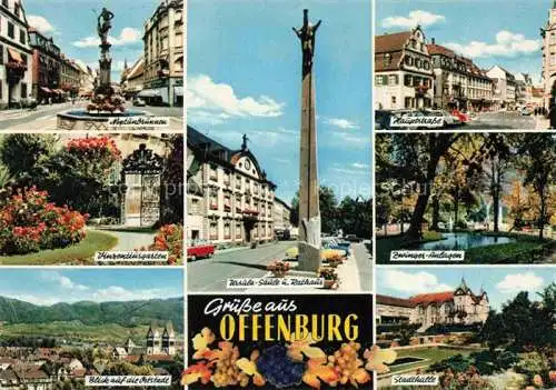 AK / Ansichtskarte OFFENBURG Offenbourg Neptunbrunnen Vinzentiusgarten Ursula Saeule Rathaus Hauptstrasse Zwinger Anlagen Oststadt Stadthalle