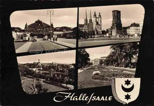AK / Ansichtskarte Halle Saale Teilansichten Parkanlagen Marktplatz Marktkirche Roter Turm