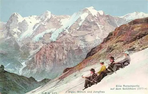 AK / Ansichtskarte Eiger Moench Jungfrau BE Rutschpartie auf dem Schilthorn