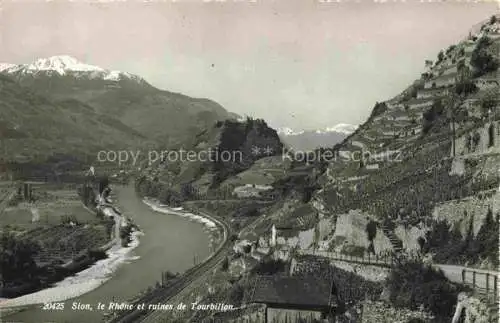 AK / Ansichtskarte SION  Sitten Seduno VS Le Rhone et ruines de Tourbillon
