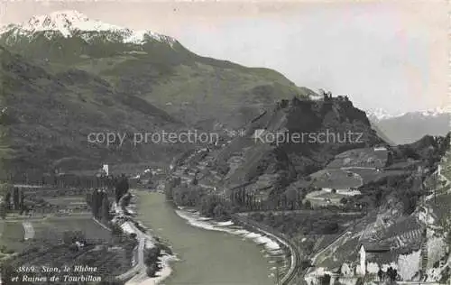 AK / Ansichtskarte SION  Sitten Seduno VS Le Rhone et Ruines de Tourbillon