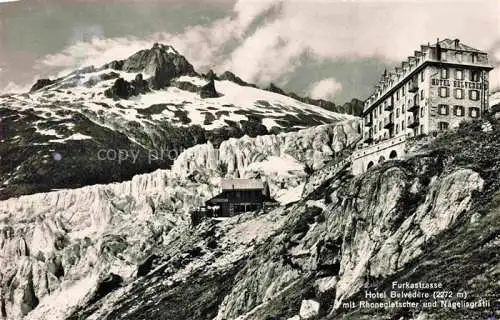 AK / Ansichtskarte Furkastrasse UR Hotel Belvedere mit Rhonegletscher und Naegelisgraetli