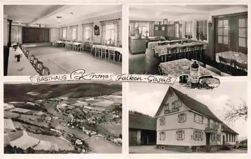 AK / Ansichtskarte Falken-Gesaess Beerfelden Odenwaldkreis Hessen Gasthaus zur Krone Saal Restaurant Luftaufnahme