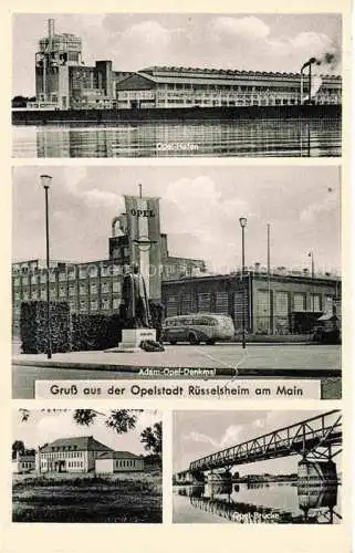 AK / Ansichtskarte RuessELSHEIM Main Opel-Hafen Adam-Opel-Denkmal Opel-Bruecke Mainpartie