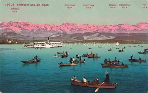 AK / Ansichtskarte Zuerichsee ZH und die Alpen Panorama Fahrgastschiff Bootspartien