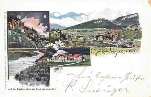 AK / Ansichtskarte Herrenalb BAD HERRENALB BW Panorama Bahnhof Falkenstein Restauration zur schoenen Aussicht Kuenstlerkarte