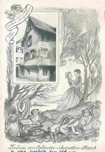 AK / Ansichtskarte LINDAU  Bodensee Bayern Augustin-Haus Der liebe Augustin Bodensee-Roman Kuenstlerkarte