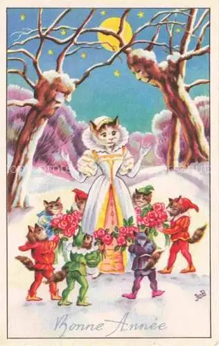 AK / Ansichtskarte Vermenschlicht Humanises-- Katzen Schneewittchen und 7 Zwerge 
