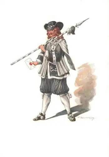 AK / Ansichtskarte BOSCOVITS Fritz (1871-1965) Kuenstlerkarte Schweiz Standeslaeufer von Basel Kostuem XVII. Jahre